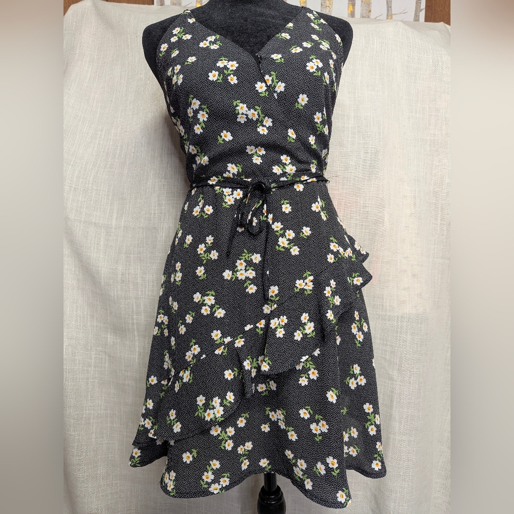 Alter'd State Sz XS Y2K Dress Black White Floral Print Layered Spaghetti Strap